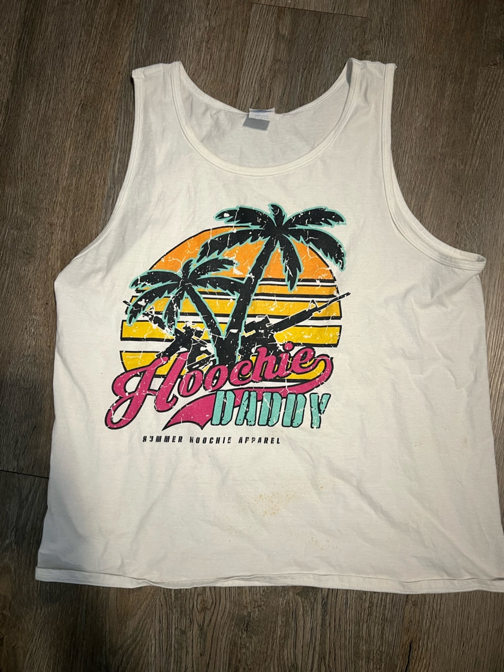 Source Unknown White Tank Top with Pink, Teal, Orange and Black Graphic